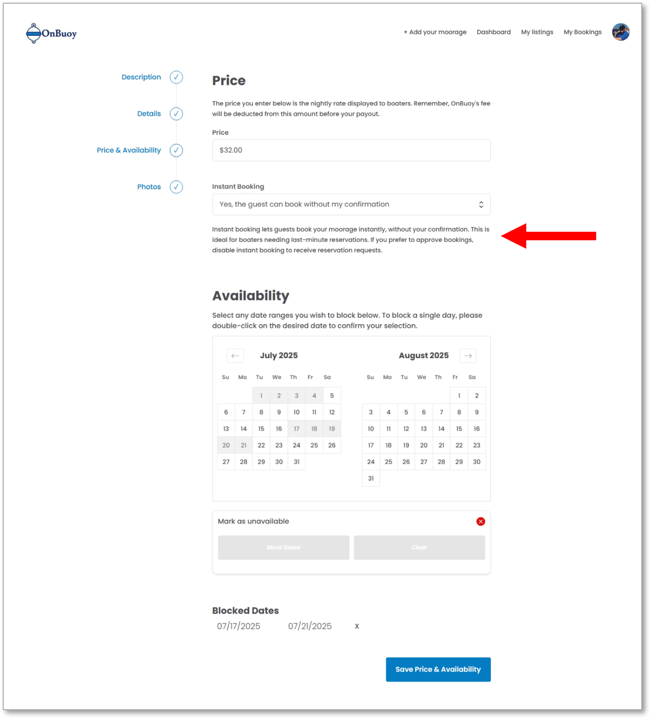 Instant Booking setting