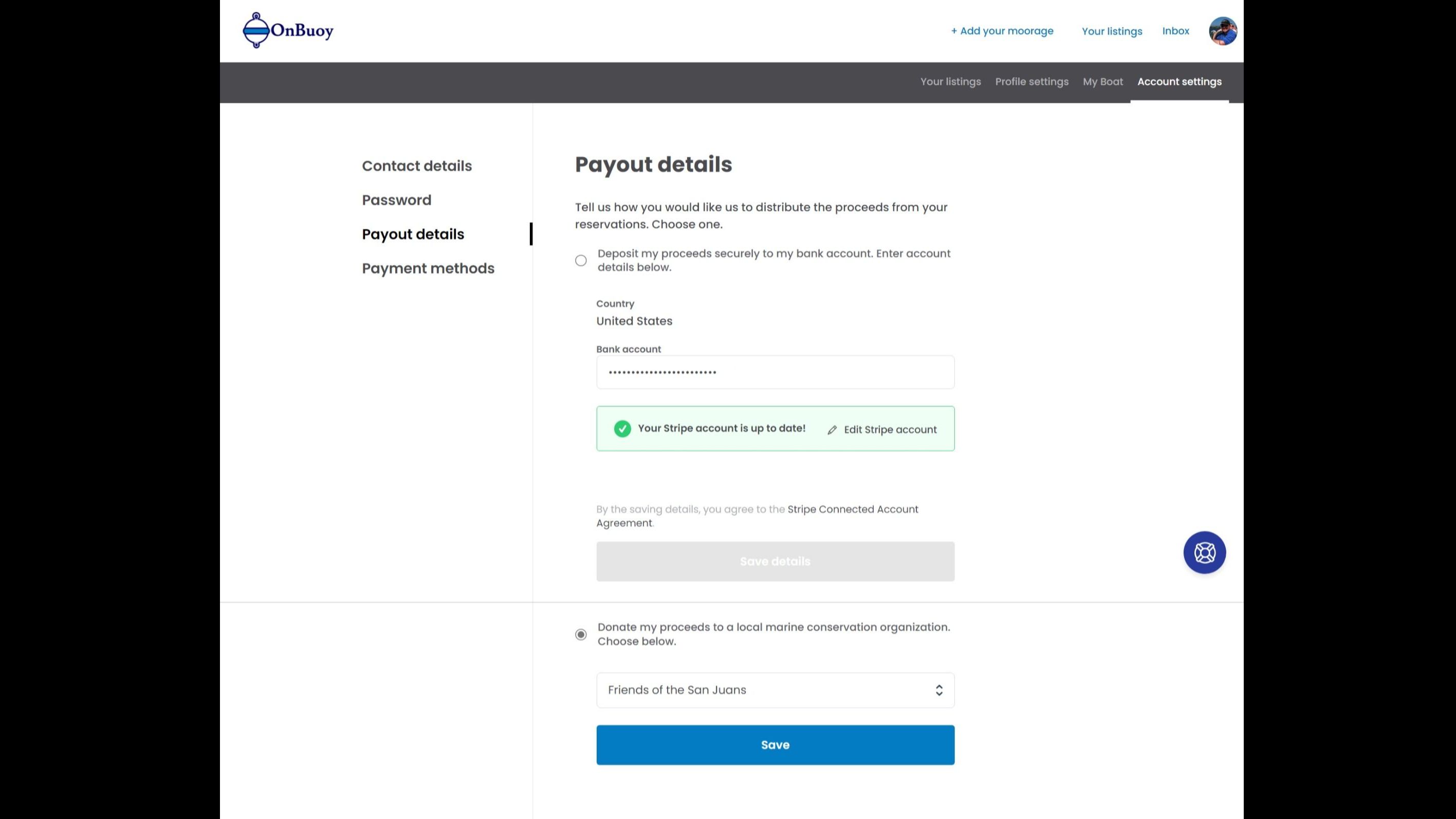 OnBuoy Payout Preferences
