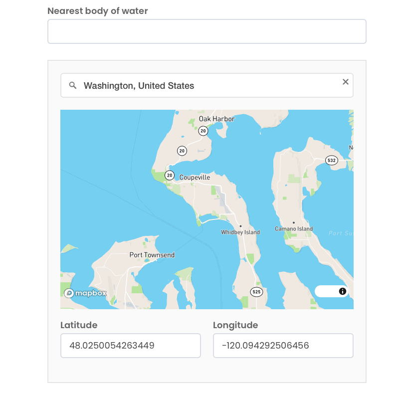 OnBuoy listing nearest body of water